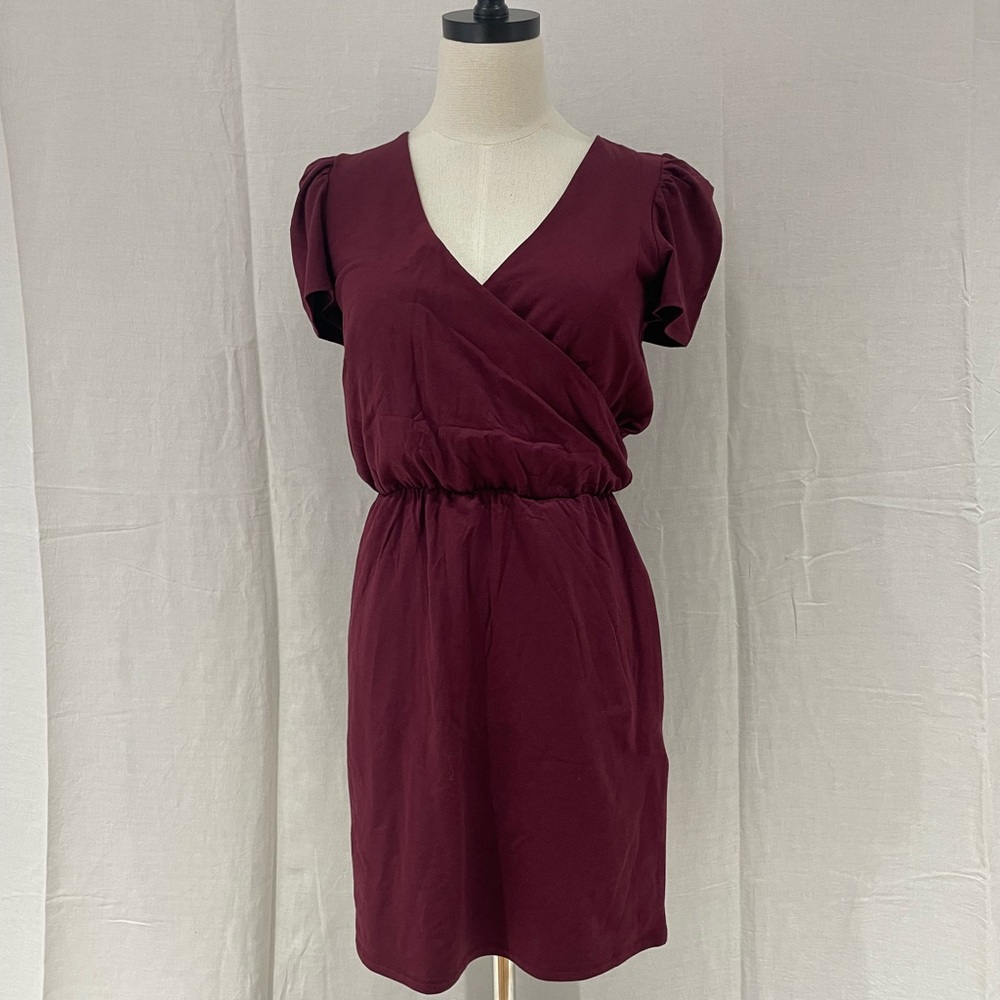 NWT Smash + Tess Emma Faux Wrap Mini Dress Bold Burgandy Size S
